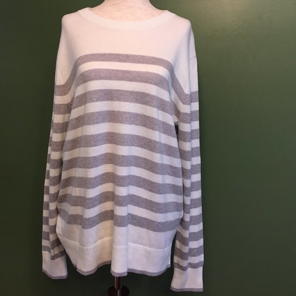 a new day Cream and Gray Striped Sweater - XXL